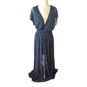 Kate and Lily Sheer Maxi Dress Navy White Polkadots Womens Size 10 1184H